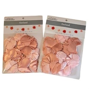 NEW - NWT Pink & Peach Satin Flower Garlands, 2 each, 6 ft long